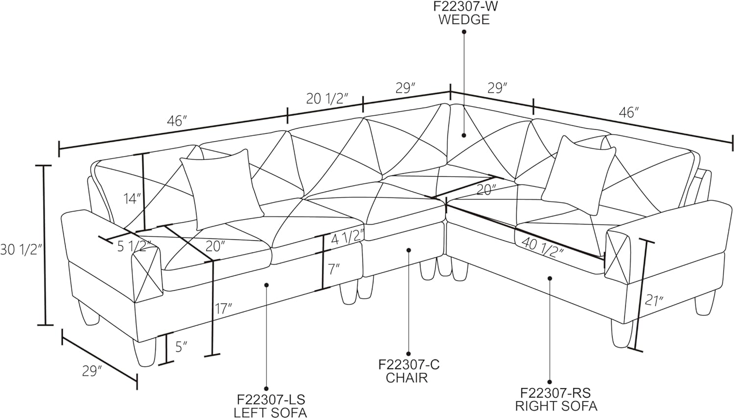 Ball & Cast Calico 4-Piece Couch Living Room Couch Set with Sofa and Loveseat,Modular L Shaped Sectional Couches w/Free Combination and Wood Frame,Furniture for Apartment,Studio,Office,Pale Green