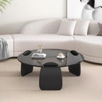 EASYSOUL Modern Round Glass Coffee Table for Living Room with Wood Base, 35.43" D x 35.43" W x 13" H, Mid Century Circular Center Coffee Tables (Black-Grey Glass/35.43 ")