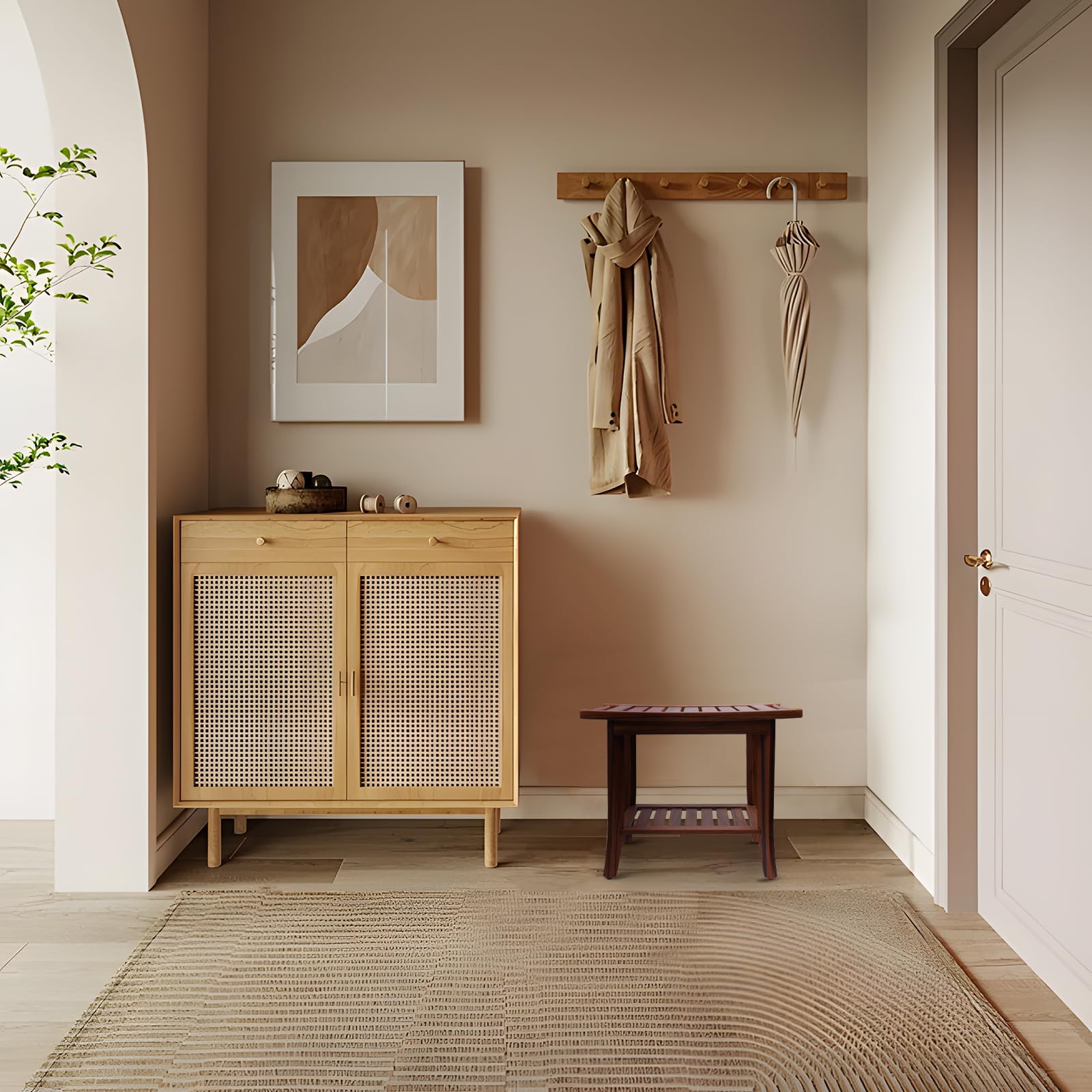 Graceware Teak Shower Bench, Shower Benches for Inside Shower to Sit on, Bathroom Bench Waterproof, Wood Shower Bench, Bench Seat for Bathroom and Entrance (Wooden Pattern, 22"×13"×19")