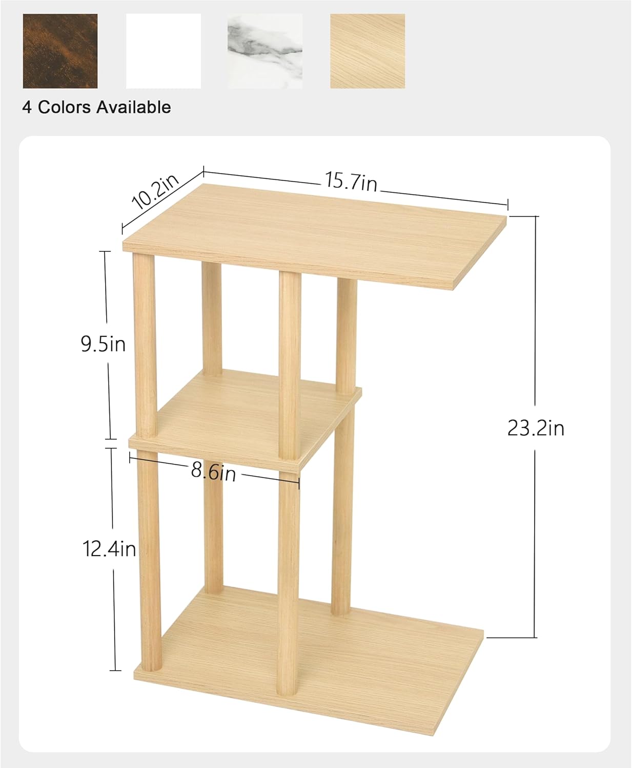 AWASEN C Shaped End Table, Small Side Table for Couch, 3-Tier Wood Sofa Table Coffee Table for Living Room, Small Space, Bedroom, Home Office, Easy Assembly, Natural
