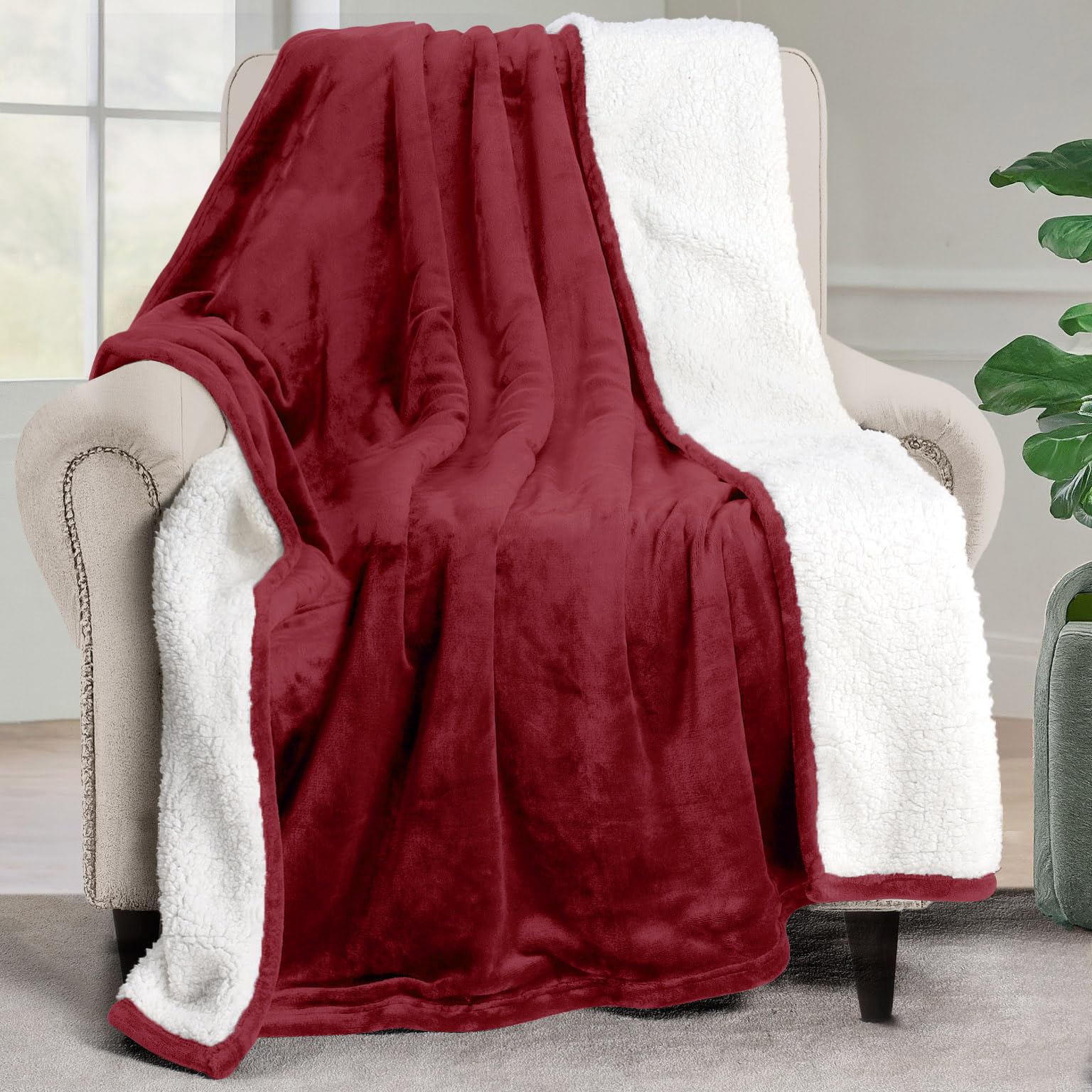 Utopia Bedding Sherpa Blanket Queen Size (Plum, 90x90 Inches) - Soft Lightweight Plush Fleece Reversible Blanket for Bed, Sofa, Couch, Camping and Travel