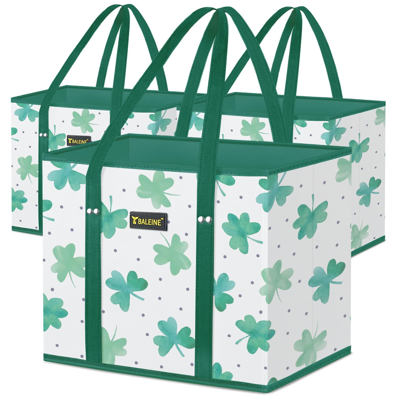 BALEINE 3Pk Reusable Grocery Bags, Foldable Shopping Bags for Groceries with Reinforced Bottom & Handles (Antique Foliage)