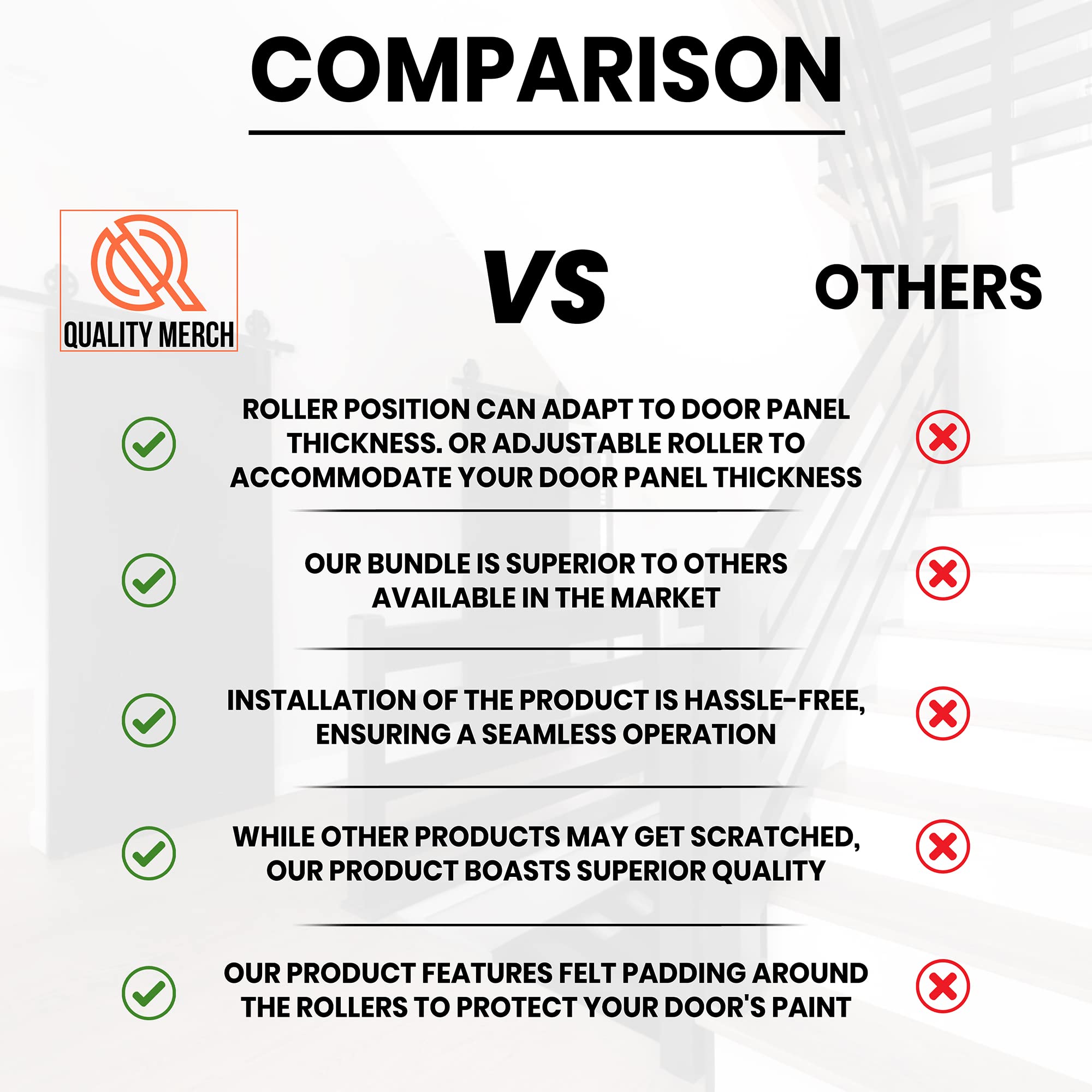 Lot de 2 guides de sol pour porte de grange - Guide inférieur pour porte coulissante de grange avec rouleau réglable en bas, 8 options de configuration - Fonctionnement silencieux, design affleurant avec bandes en feutre
