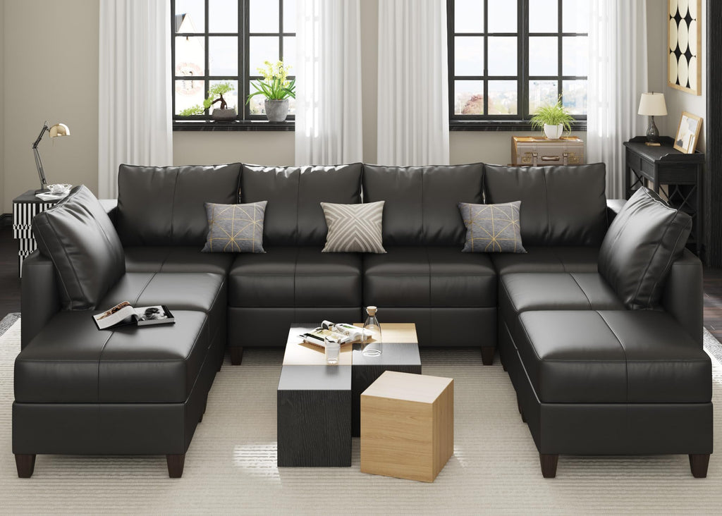 EASE MOOSE Brown Modular Sectional Couch with Storage, Faux Leather Sectional Modular Sofa or Living Room