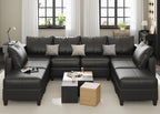 EASE MOOSE Brown Modular Sectional Couch with Storage, Faux Leather Sectional Modular Sofa or Living Room
