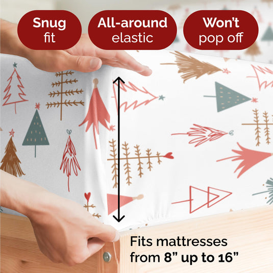 King Christmas Tree Sheet Set - Holiday Xmas Pattern Linen Set - Deep Pockets - Snug Fit - 4 Piece - Wrinkle Free - Comfy & Cooling Festive Winter Bedding - Easy To Care For - Kid Friendly