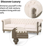 Merax Chesterfield Sofa, Retro Style Upholstered 3 Seater Rolled Arm Couch for Living Room Bedroom Office, Beige