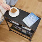 Narrow End Table for Small Spaces - Slim Side Table with Magazine Holder,2 in 1 Design Narrow Coffee Table Living Room,Skinny Bedroom Nightstand Thin Side Magazine Table,Black