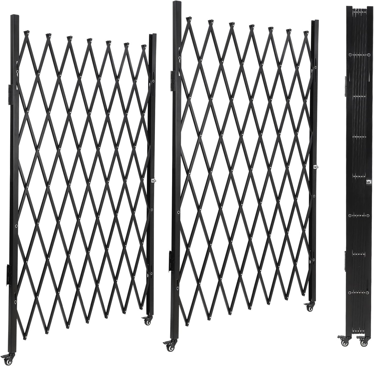 Double Foldable Security Gate 61" H x 122" W Aluminum Expandable Fence Portable Safety Barrier with Casters Retractable Driveway Gates 360°Rolling Barricade Gate Mobile Barricade Safety Barrier Black