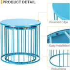 LEWIS&WAYNE Outdoor Side Table Set of 2, Metal Circle Accent End Tables for Balcony Backyard Garden Indoor Living Room, Durable Blue Nesting Coffee Tables, 20”+16” Dia
