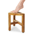 TEAKAURA Teak Shower Stool, Teak Shower Bench, 12'' Shower Foot Rest for Shaving Legs, Waterproof Corner Shower Bench, Organizer Stool, Corner Seat for Bathroom Livingroom - Grand Goldman