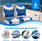 Dreizack Boat Seats 2 Packs, Folding High Back Fishing Waterproof Universal Pontoon Boat Seat Bass Tracker Boat Chairs with Stainless Steel Screws, Aluminum Hinges and Thickened Cushion