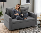 3 in 1 Sofa Bed, 56 Inch Convertible Pull Out Couch, Loveseat Sleeper Sofa with Cup Holders, USB, Sofa Couches for Living Room, Bedroom, Apartment, Dark Grey