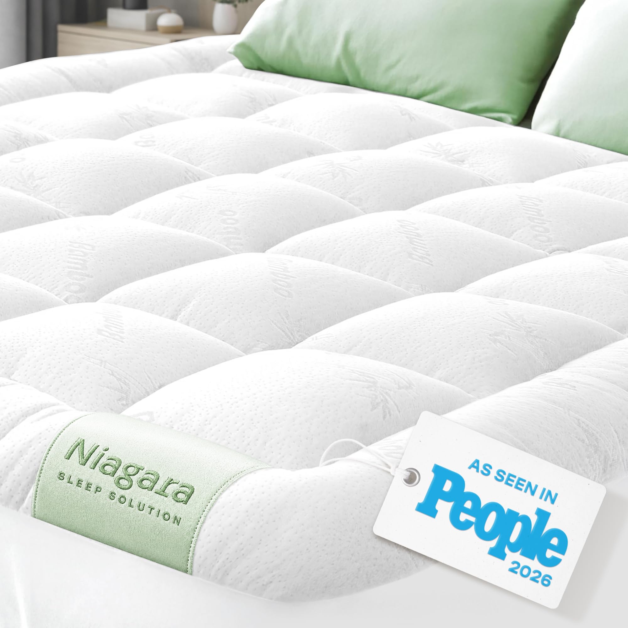 Niagara Sleep Solution Ultra Soft Queen Size Mattress Topper - Viscose Made from Bamboo Pillow Top Mattress Pad for Back Pain Relief - Naturally Cooling for Hot Sleepers, Green