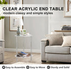Clear Acrylic Round Side Table for Small Spaces, Acrylic Clear Coffee/End/Bedside Table,2-Tier Acrylic Nightsand/Furniture for Living Room, Bedroom, Bathroom, Garden, Office