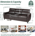 STHOUYN 85” Faux Leather Sofa Brown Leather Couch with USB, Mid Century Modern 3 Seater Couches Sofas Living Room Apartment, Large Office Sofa Couch, Stain Resistant & 3 Tufted Cushion (Brown)