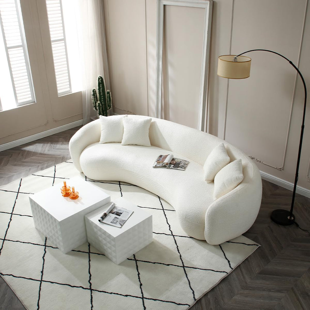 Modern 5 Seats Curved Sofa Oversized Half-Moon Sofa&Couch, Beautiful Freestanding Sofa Comfy Teddy Fleece Boucle Leisure Sofa Couch with 4 Big Pillows for Home Office Apartment Living Room
