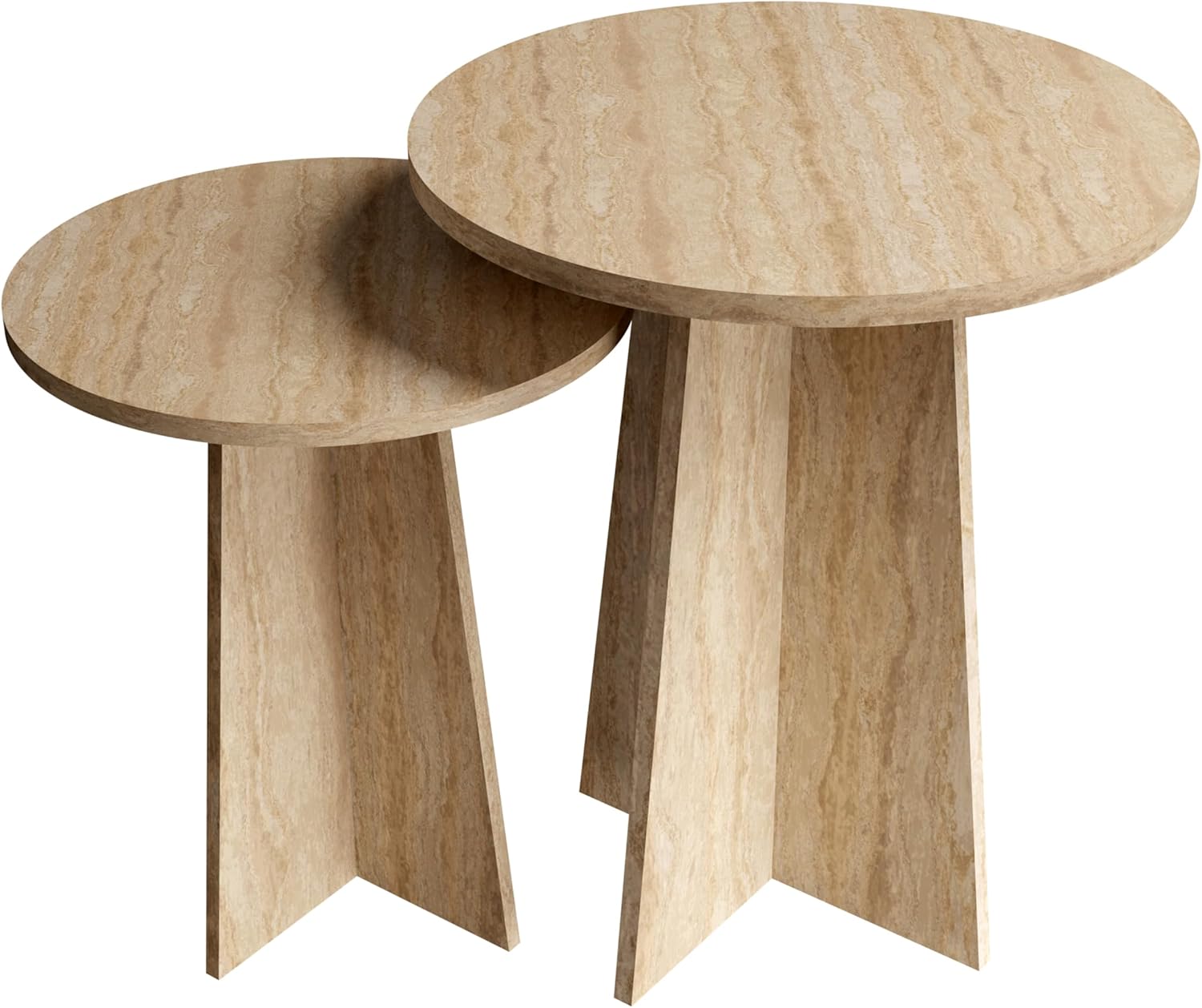 Travertine Efect Round Nesting Coffee Table Set of 2 Modern Coffee Table Small Side Table End Table for Living Room