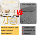 Round Nesting Coffee Tables Set: White Gold Marble Nesting Coffee Table Set of 2 - Modern Metal Stacking Side Table for Living Room Small Spaces