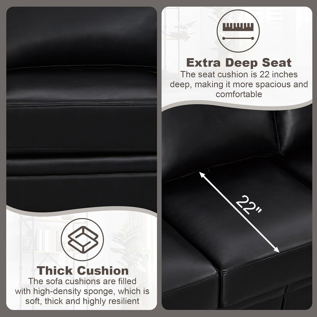 2 Piece Faux Leather Sofa Set,Modern Couch and Loveseat Sets with Storage,Mid Century Couch with Rivet Rolled Arm,Comfy Deep Seat Couch,Furniture for Living Room,Office(Loveseat+3 Seater,Black)