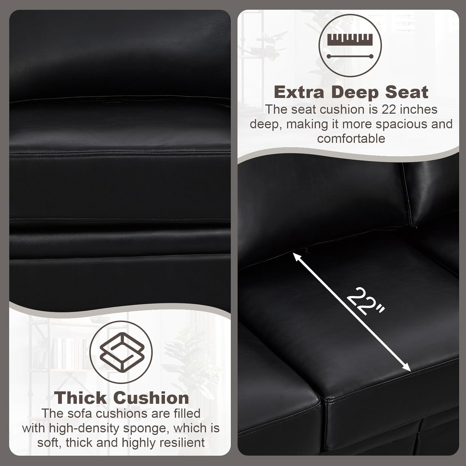 2 Piece Faux Leather Sofa Set,Modern Couch and Loveseat Sets with Storage,Mid Century Couch with Rivet Rolled Arm,Comfy Deep Seat Couch,Furniture for Living Room,Office(Loveseat+3 Seater,Black)