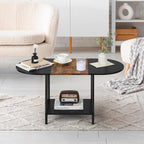 Coffee Tables for Living Room,2-Tier Small Oval Center Table Industrial Modern Style Coffee Tables with Storage Shelf and Wood Tabletop for Small Space,Home Office,Brown & Black