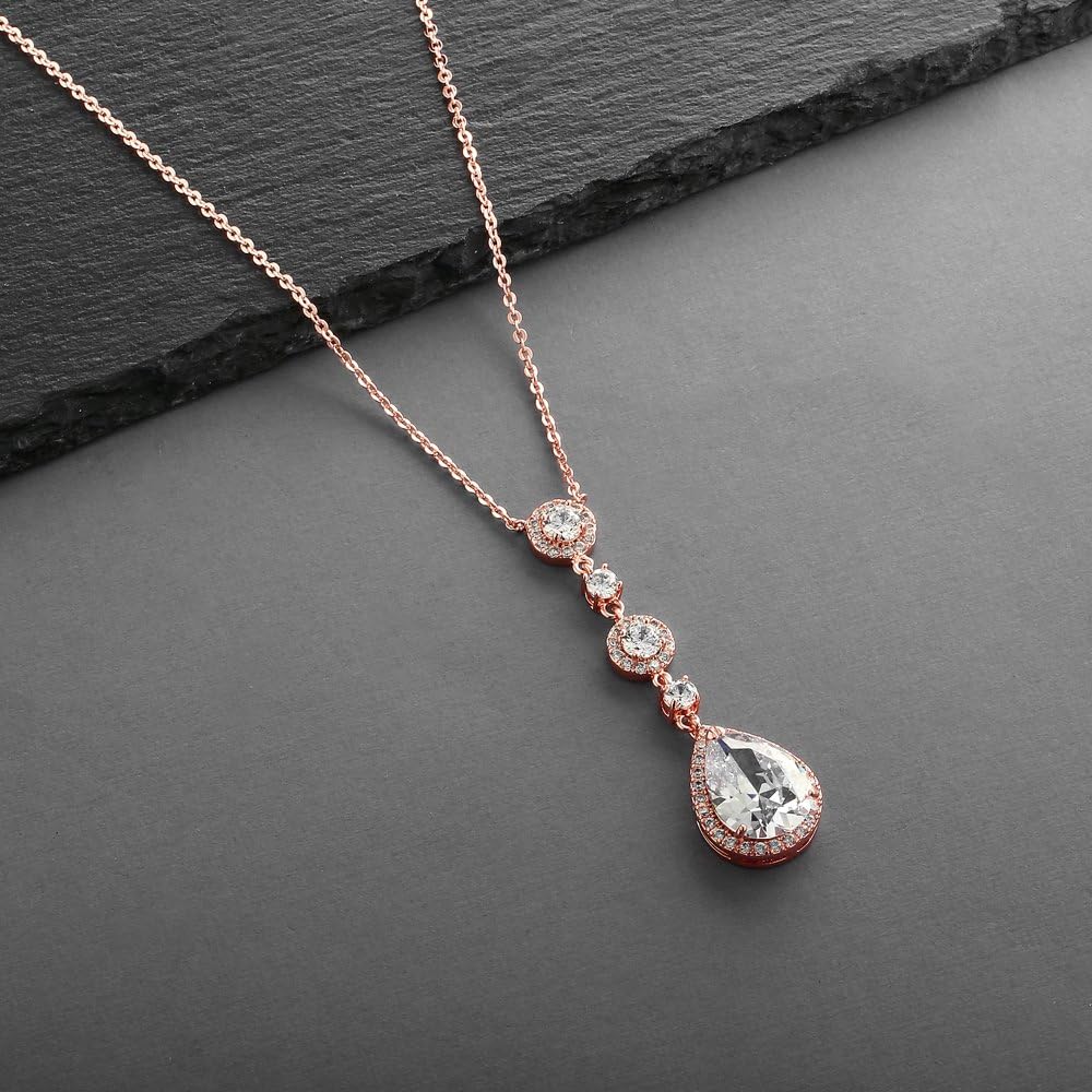 Mariell Bridal and Wedding Necklace, Cubic Zirconia Crystal Drop Pendant Necklace for Brides, Bridesmaids, Prom, Homecoming, Mother of The Bride