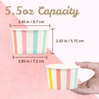 MATICAN Paper Ice Cream Cups, 50-Count 5.5-Oz Disposable Dessert Bowls for Hot or Cold Food, 5.5-Ounce Party Supplies Treat Cups for Sundae, Frozen Yogurt, Soup, Pastel Stripes