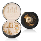 Petoskey Stone Print Round Leather Jewelry Box,Portable Mini Jewelry Home or Travel Storage Box,Used to Store Rings,Earrings,Necklaces,and Bracelets