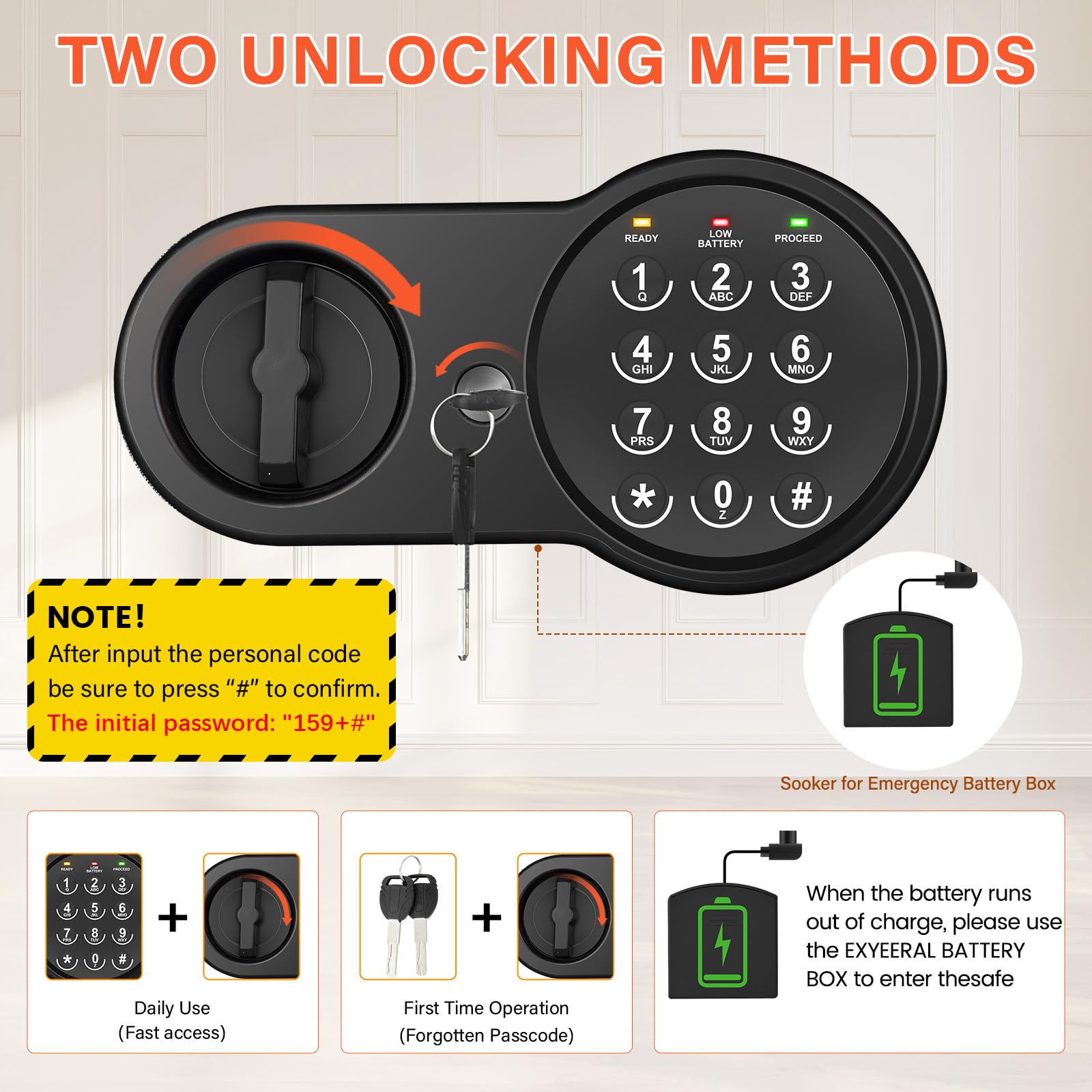 1.6 Cu Ft Home Safe Fireproof Waterproof, Fireproof Safe with Fireproof Document Bag, Programmable Keypad & Removable Shelf, Digital Home Security Safe Box for Money Firearm Medicines Valuables