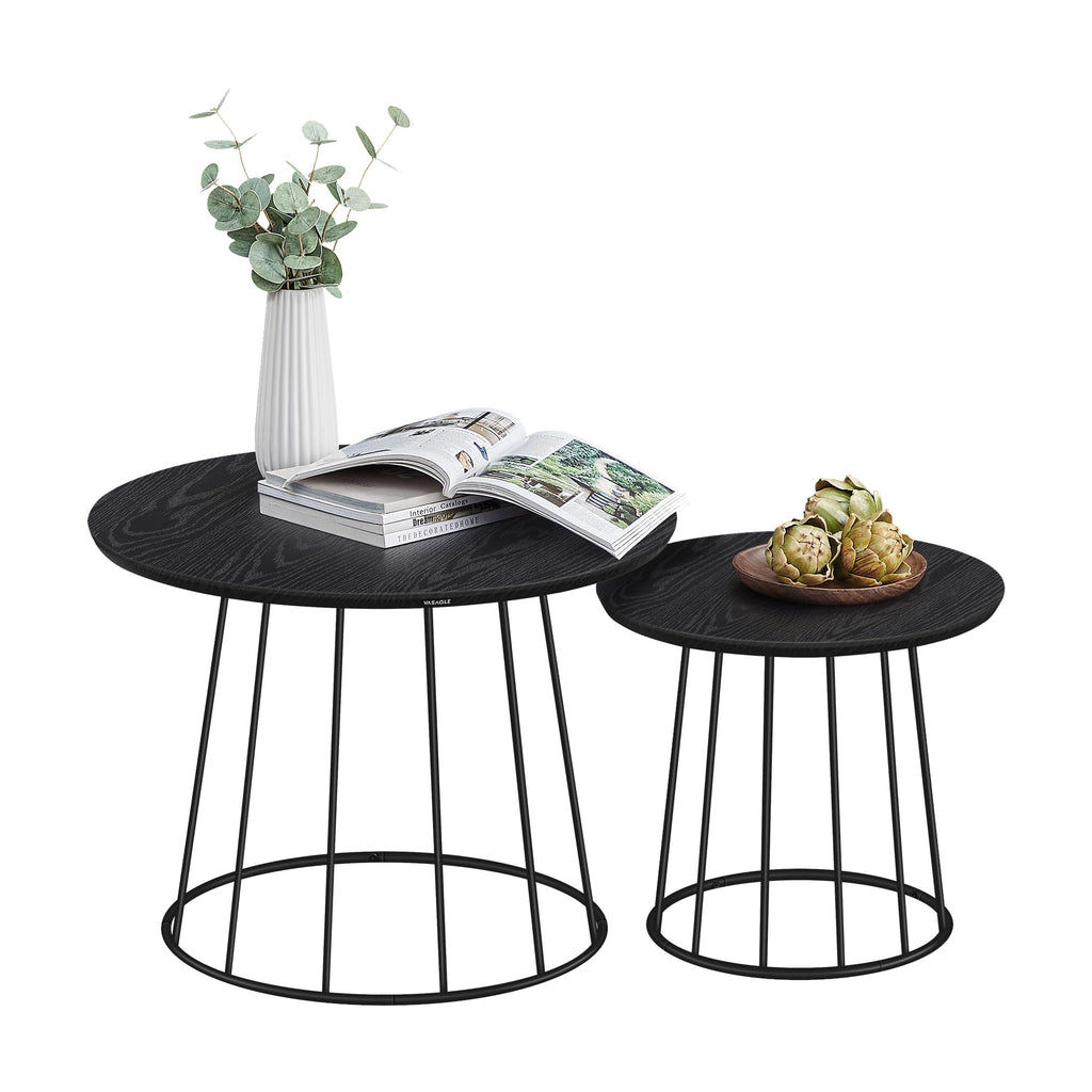 VASAGLE Round Coffee Tables, Set of 2, Modern Circle Side Tables with Steel Frame, for Living Room, Bedroom, Rustic Brown ULCT045K01