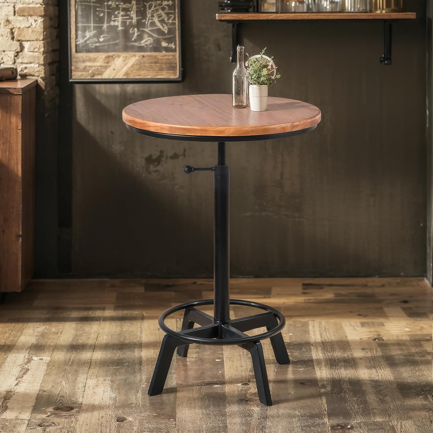 LOKKHAN Adjustable Swivel Bar Table 30"-35.4" Round Wood Tabletop 23.6" Dia, Rustic Industrial Kitchen Dining Living Party Office Coffee Bistro Breakfast Pub Table,Space-Saving