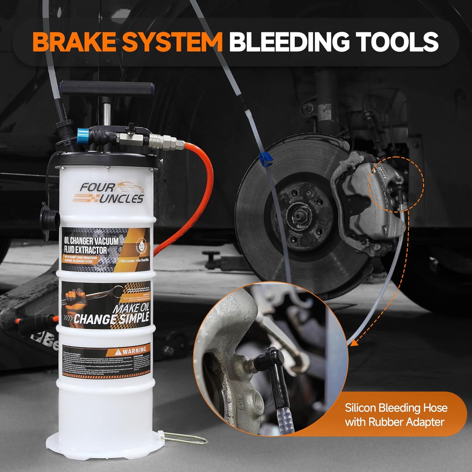 FOUR UNCLES 6.5L Oil Extractor - Pneumatic/Manual Vacumm Fluid Extractor with Pump Tank Remover & 4 Tubes for Oil Change and a Brake Bleeding Hose for Brake Fluid Change