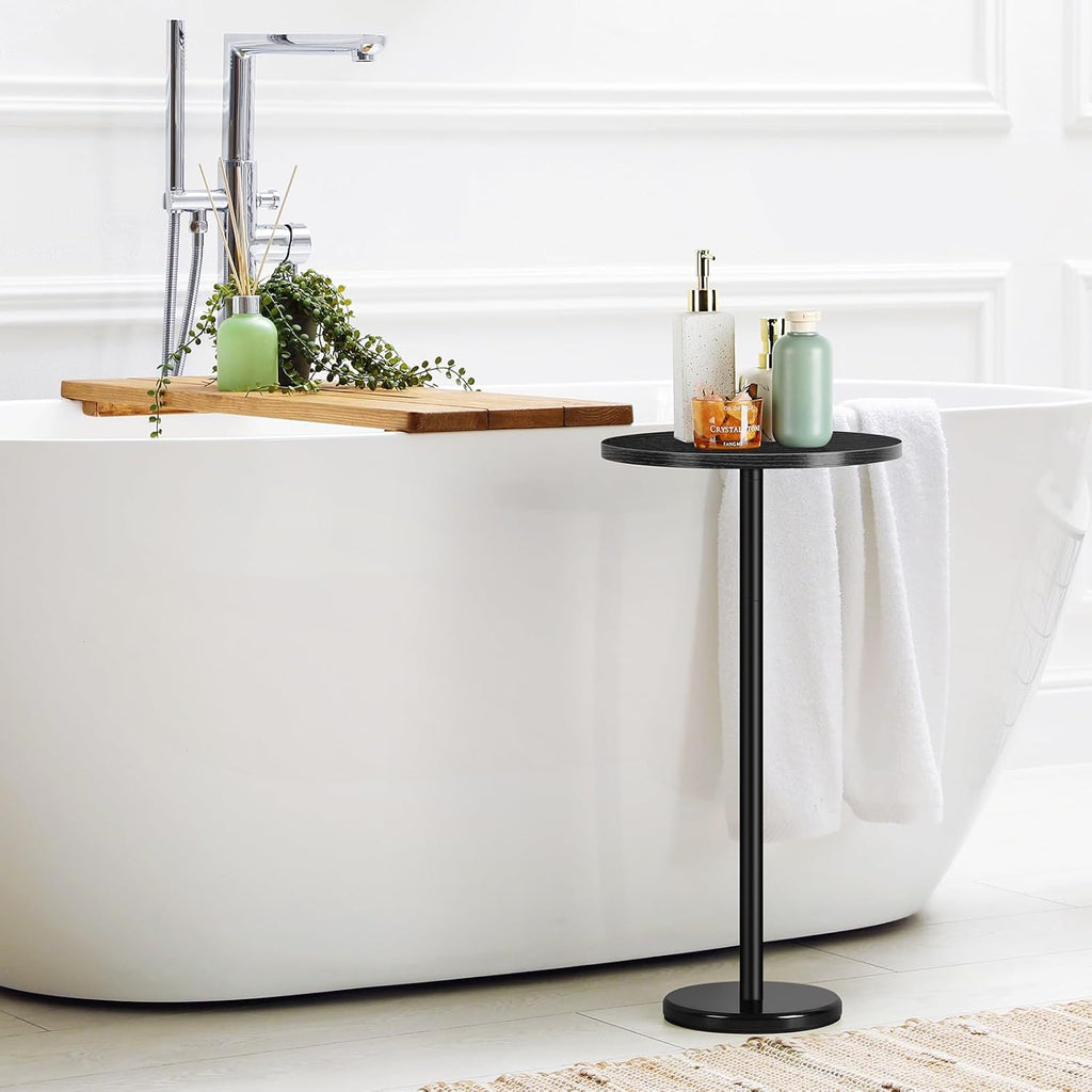 Black Drink Table Small Round Pedestal Side Table with Marble Base Modern Cocktail Table for Patio Sofa Couch Chair, Black