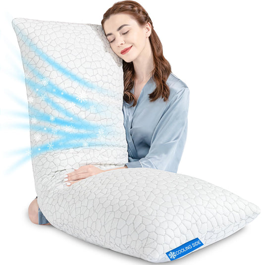 SUPA MODERN Cooling Bed Pillows for Sleeping 2 Pack Shredded Memory Foam Pillows Adjustable Cool Pillow for Side Back Stomach Sleepers Luxury Gel Pillows Queen Size Set of 2 Washable Removable Cover