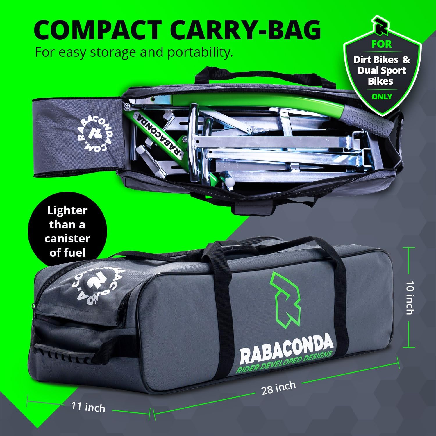 Rabaconda Dirt Bike & Dual Sport Tire Changer - Fastest Tire Bead Breaker Among Motorcycle Tire Changing Tools. Model 3MMC – for Dirt and Dual Sport Bikes. Not Suitable for Street Bikes