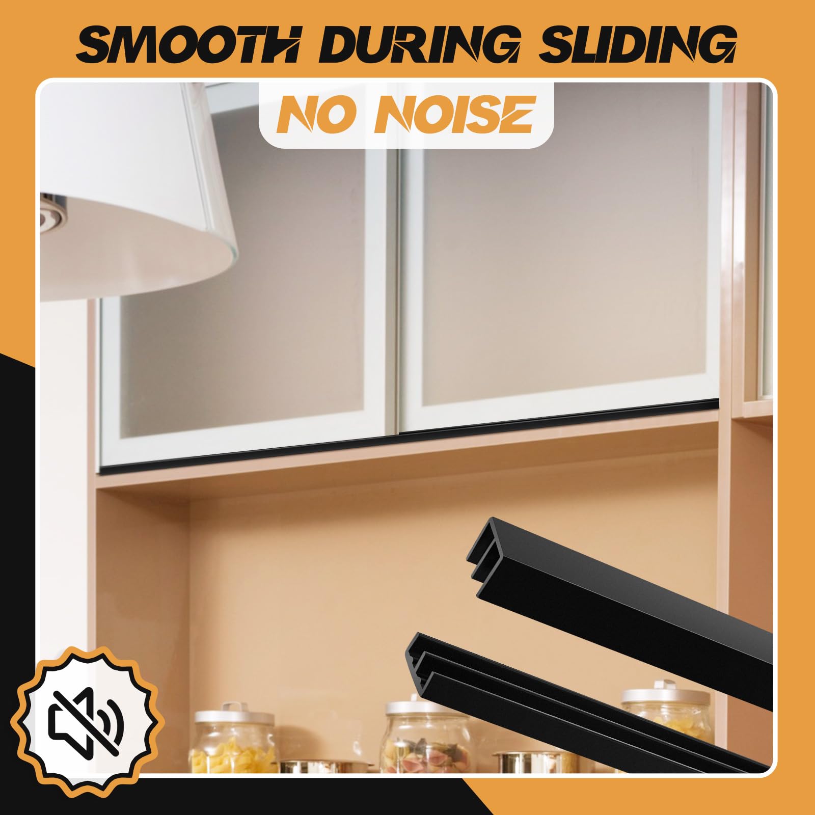 Landical 4 Sets 4 ft Long Plastic Sliding Cabinet Door Track Hardware Set for 1/4" Thick Panels Glass Window Cabinet Door Track for Sliding Closet Doors, Easy Quick Installation (Black)