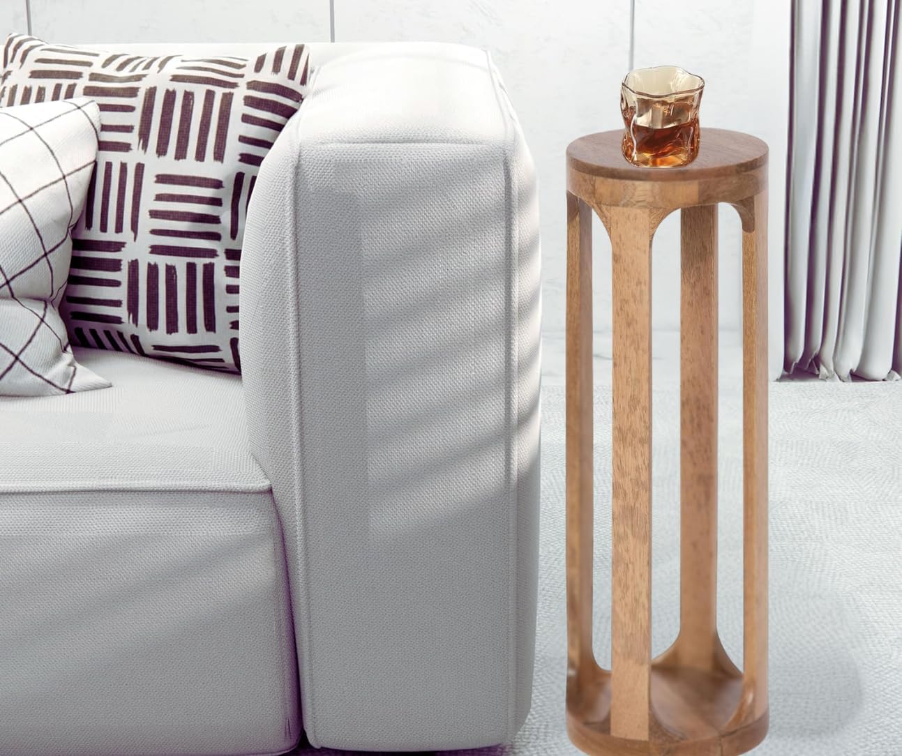 Wooden Round Drink Tables for Small Spaces 8x23 Bedroom Nightstand for Living Room Coffee Accent Pedestal, Modern Boho Decorative Display & Storages Stand for Plant (Natural)