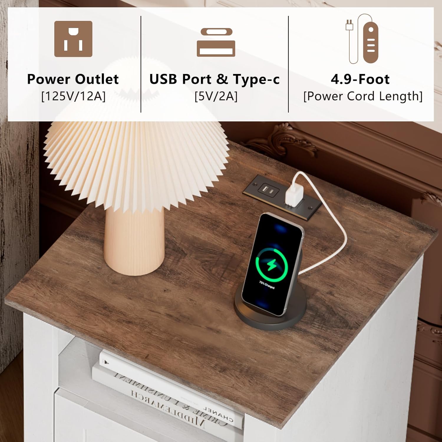 Farmhouse Table Set of 3, Coffee Table with Sliding Barn Doors, End Tables Set of 2 with Charging Station for Living Room & Bedroom, Sliding Barn Doors, 2 Tiers Storage Drawer, Antique White