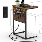 Vagusicc C Shaped End Table with Charging Station, 28" Tall Side Table for Couch, Sofa Table Small Couch Side Coffee Tables, Slide Under Sofa TV Tray Arm C Table for Living Room, Bedroom, Bedside