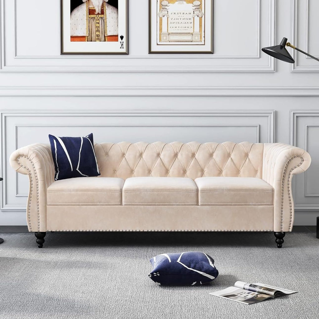 AVZEAR Chesterfield Loveseat Sofa, Upholstered Sofa Modern 2 Seater Couch Sofa Set Style Button Tufted, Mid-Century PU Chesterfield Sofa for Living Room Apartment, PU Black