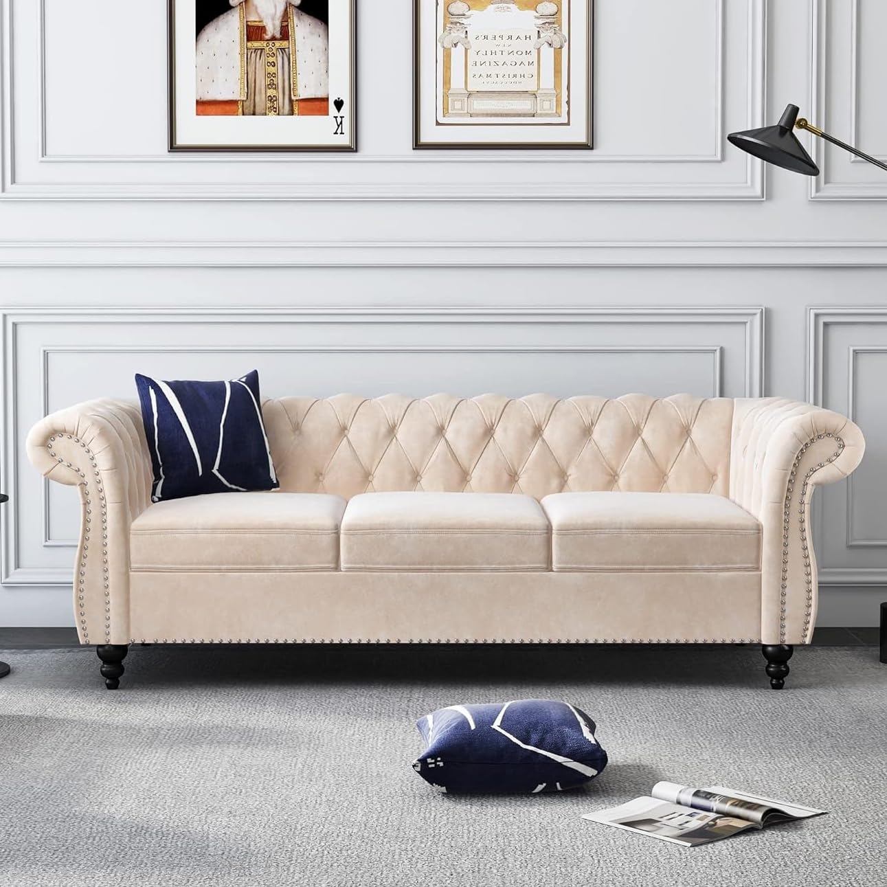 AVZEAR Chesterfield Loveseat Sofa, Upholstered Sofa Modern 2 Seater Couch Sofa Set Style Button Tufted, Mid-Century PU Chesterfield Sofa for Living Room Apartment, PU Black