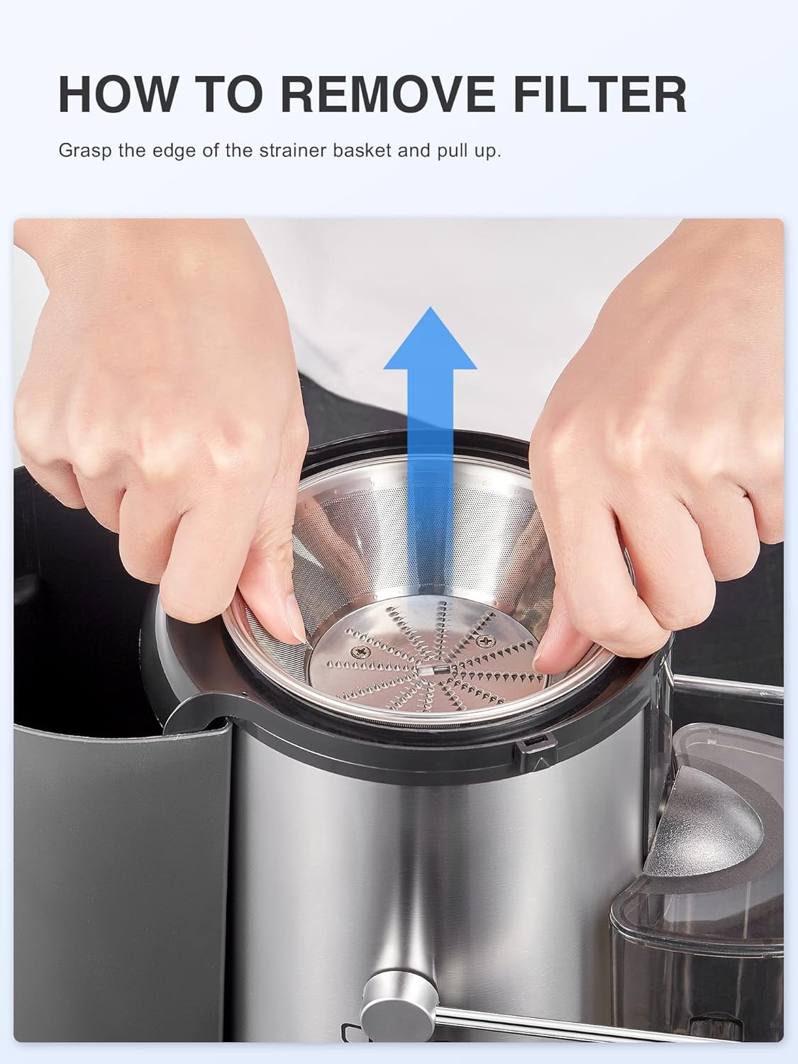 QCen Juicer Machine, 500W Centrifugal Juicer Extractor with Wide Mouth 3” Feed Chute for Fruit Vegetable, Easy to Clean, Stainless Steel, BPA-free (Aqua)
