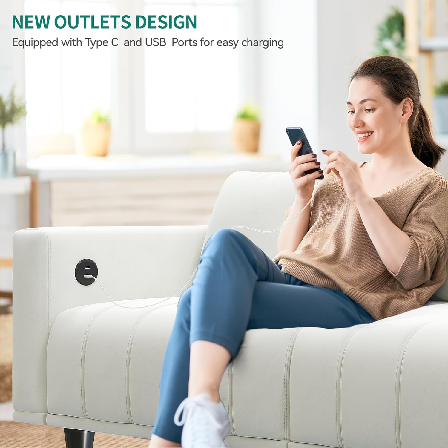 YITAHOME Sectional Sofa with Ottoman, L Shaped Couch Velvet Comfy Modern Sofa 3 Seater Cloud Couch with USB & Type-C Ports for Living Room Apartment, Beige