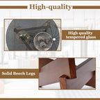 Coffee Table, Round Coffee Table for Living Room Modern Glass Coffee Table with Solid Wood Legs Farmhouse Mid Century Center Table Large Circle Cocktail Table (Walnut + Transparent, 35.4in)