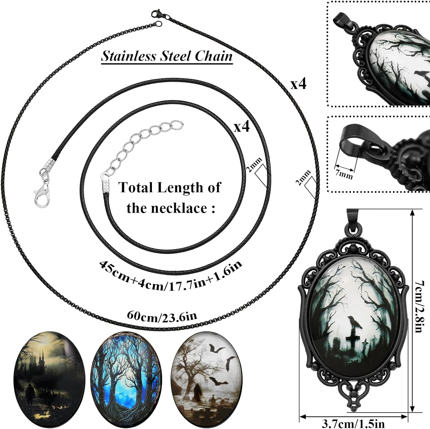 8 Pcs Gothic Necklace Goth Jewelry Witch Gifts For Women Cameo Choker Necklaces Black Stainless Steel Chains Blood Vampire Bat Crow Cross Costume Party…