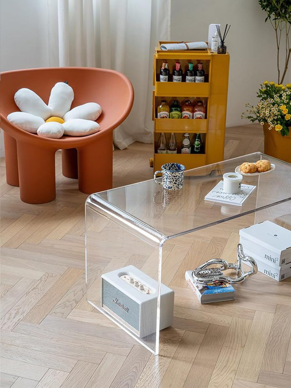 Acrylic Thick Coffee Table for Living Room. 34" Modern Minimalist Rectangular and Clear End Table.Easy to Clean and Safe Rounded Edges (16.9" D x 34.6" W x 14.6" H)