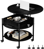 Mid Century Black Coffee Table, 26.77” Lift Top Coffee Table with Removeable Wheels, Hidden Compartment and Open Shelf, Wood Lift Tabletop Central Dining Table for Living Room, Home Office