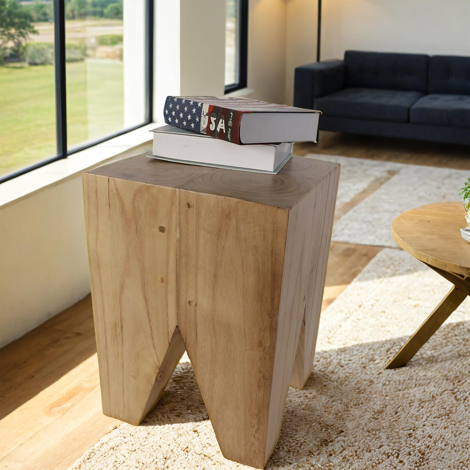 TORMAYS HOME Wooden Side Table Tree Stump End Table Natural Wood Stool Plant Stand Handcrafted Small Nightstand Rustic Accent Table for Sofa Bedside Balcony (Brown)