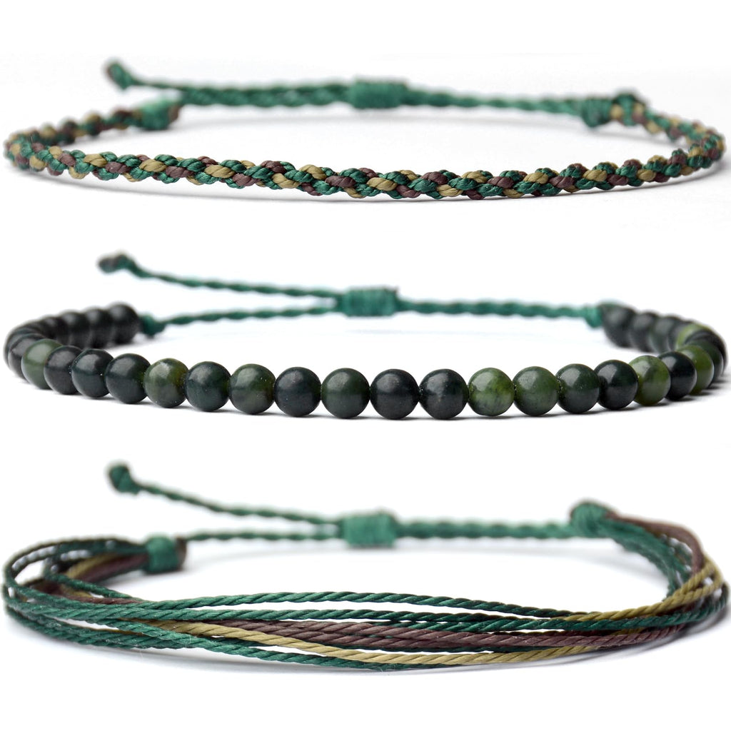 Handmade Natural Stone Beaded Healing Bracelet Gift for Men Adjustable Rope String Bracelet (Lava Rock, Adjustable)